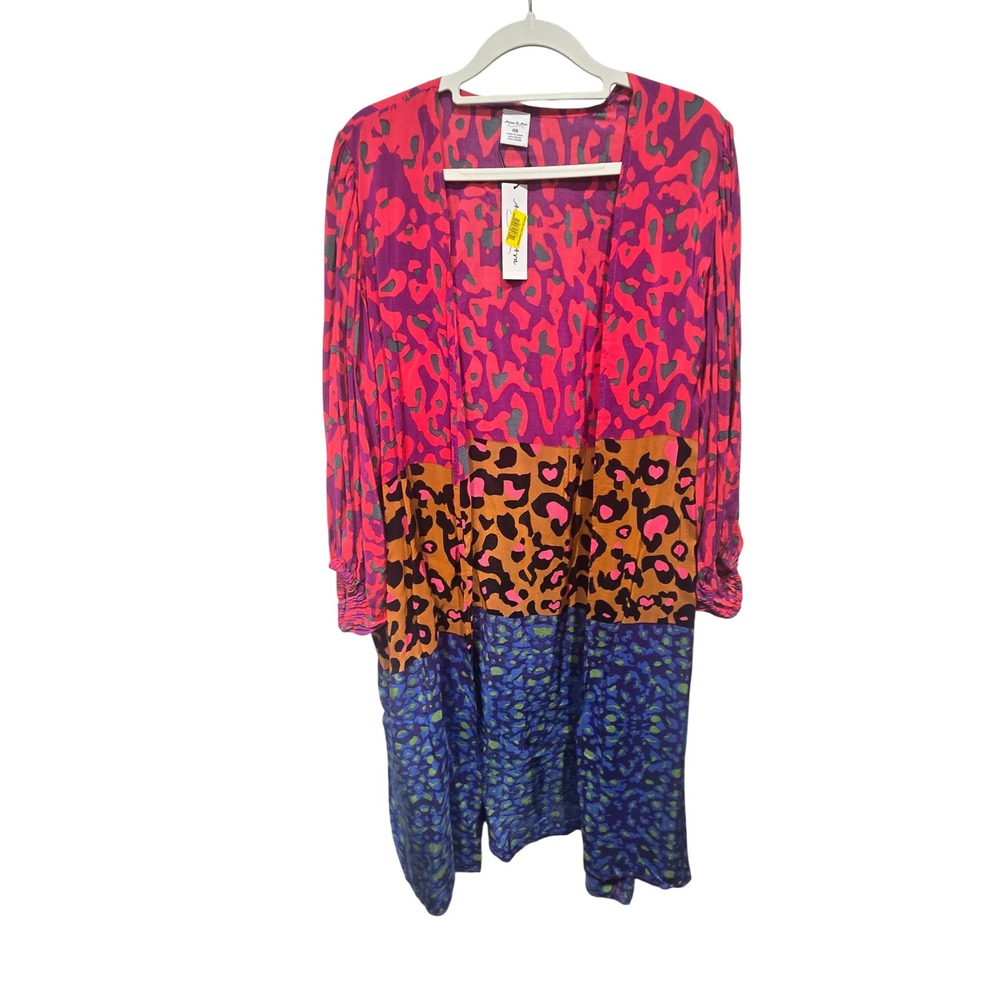 Anna & Ava Kimono Cardigan Womens OS Multi Color Animal Print Colorblock NWT